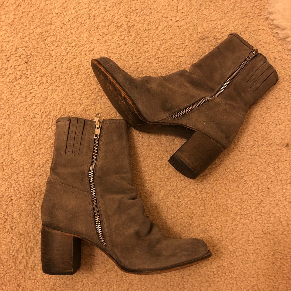 Jeffrey Campbell Ruched Gray Suede Booties